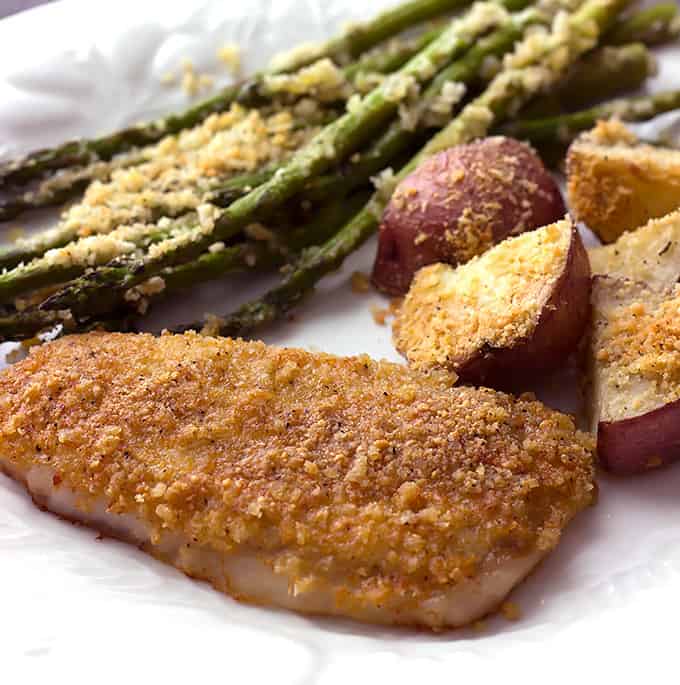 Sheet Pan Baked Parmesan Pork Chops Potatoes & Asparagus recipe