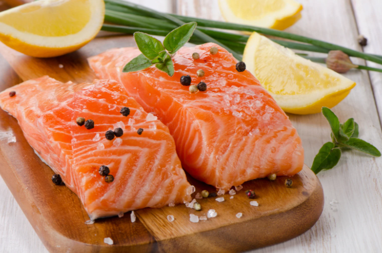 Fresh salmon stacked with lemon